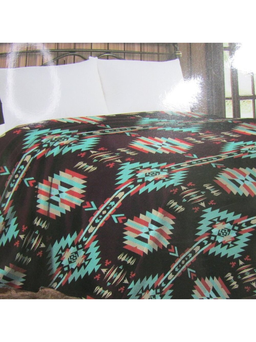 QUEEN Western Turquoise Aztec Mia Thin Throw Blanket